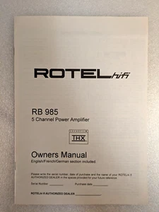 Rotel RB 985 5 Channel Power Amplifier "Original" Owner's Manual 14 Pages - Picture 1 of 5