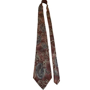 Vintage Johnny Carson Mens Silk Neck Tie Italian Burgundy Gray Tan Paisley - Picture 1 of 6