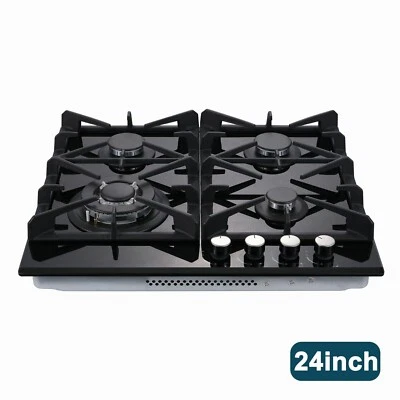 EASCOOKCHEF 24in Kitchen Gas Cooktop 4burners Built-in Hob NG/LPG Tempered Glass Convertible