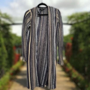 Cardigan aperto Ralph Lauren Black Label spolverino grande a righe verticali in lino lavorato a maglia - Foto 1 di 10