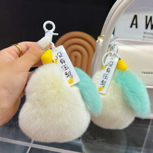 Cute Real Rabbit Rex Fur Pear Keyring Fur Ball Pompom Bag Car Phone Pendant Gift