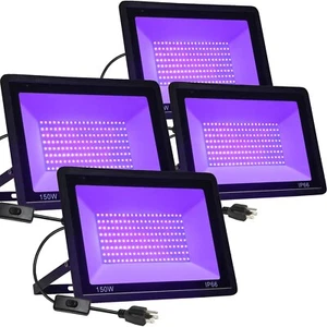 4 Pack 150W LED Black Lights, Flood Blacklight with Plug, IP66 Waterproof Out... - Picture 1 of 7