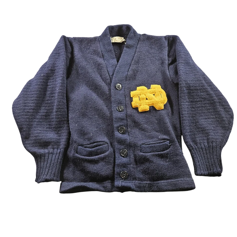 Notre Dame борьбы ирландский кардиган свитер молодежи S/M синий NCAA шерсти 50-х 60-х - Изображение 1 из 4