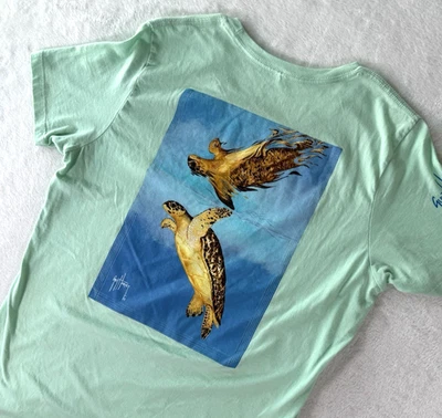 Guy Harvey T Shirt Womens XL Green Sea Turtle Ocean Nature Graphic Short Sleeve - Image 1 of 4