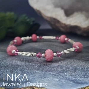 925 Sterling Silver bead & PINK Bead NOODLE Stacking Bracelet by INKA - Picture 1 of 9