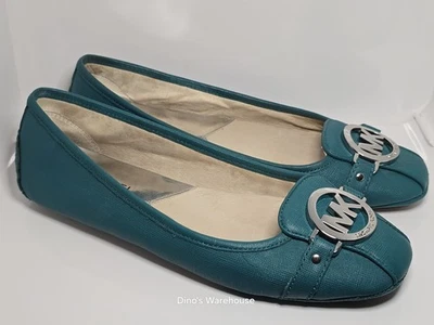 Michael Kors Fulton Green Leather Moc Ballet Flats Size 7 Women’s Silver Logo - Image 1 of 4