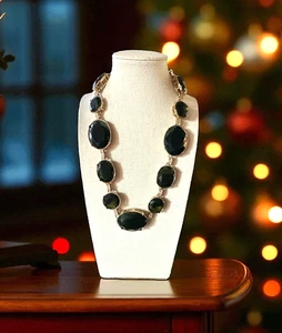 Ann Taylor goldfarbene große klobige grüne Kristall Statement Halskette 21" - Bild 1 von 6