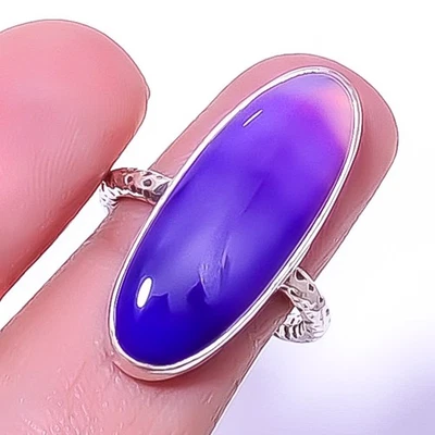 Anillo de joyería de plata de ley 925 hecho a mano de ágata púrpura de Botsuana 7 R4-10 Foto 1 de 4