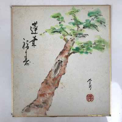 Tablero de arte japonés Shikishi pintura de colección pino cigarra verano verde A726 Foto 1 de 4