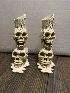 2 Halloween Skull Candlestick Holders Tall 6” Candle Holder - Picture 1 of 10