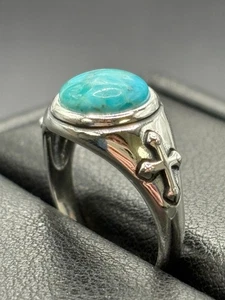 New Condition Sterling Silver Turquoise Cross Ring Multiple Sizes 925 - Picture 1 of 7