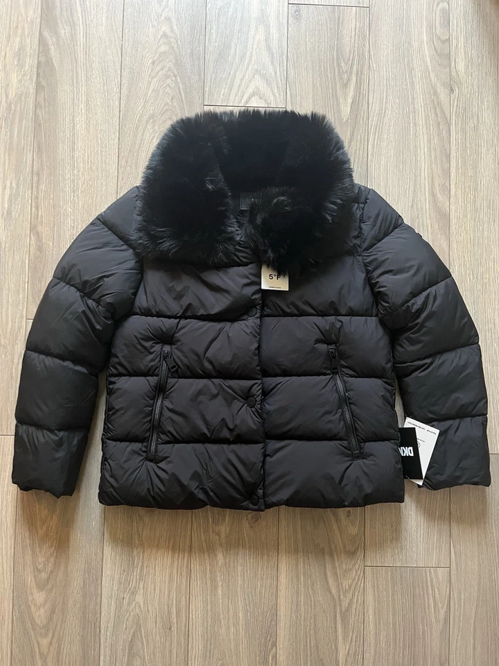 DKNY Fur Collar Puffer Jacket - Womens UK 10 - Black £220 RRP! - Image 1 of 4