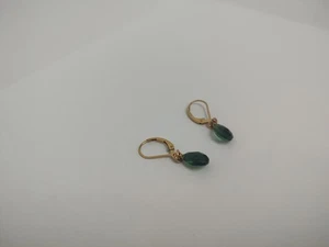14 Karat Gold Emerald Quartz Leverback Earrings - Picture 1 of 4