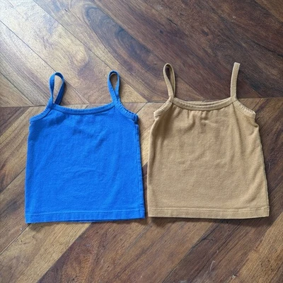 ARQ Kids Toddler Girls Scoop Tank Top Size 4 5 4T 5T Organic Cotton Blue Brown - Image 1 of 4