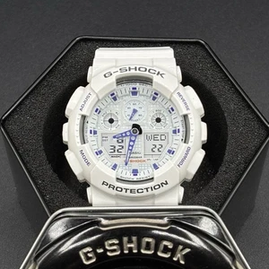 Casio G-Shock GA-100A Chronograph Uhr weiß, blau & lila mit Dose - Bild 1 von 10