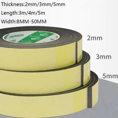 Fita de espuma EVA preta face única autoadesiva vedação de tira de porta esponja 2/3/5 mm - Imagem 1 de 4