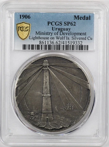 PCGS SP62 1906 Uruguay Lighthouse Scarce Nautical Medal Cover