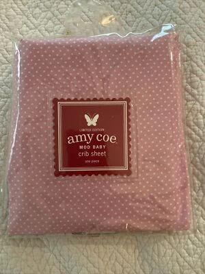 Amy Coe Mod Baby Fitted Crib Sheet Ltd Edition Pink Polka Dot 100% Cotton NEW! - Image 1 of 2