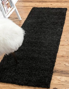 Solid Shag Collection Area Rug (2' 2" X 6' 7" Runner Jet Black) - Picture 1 of 10