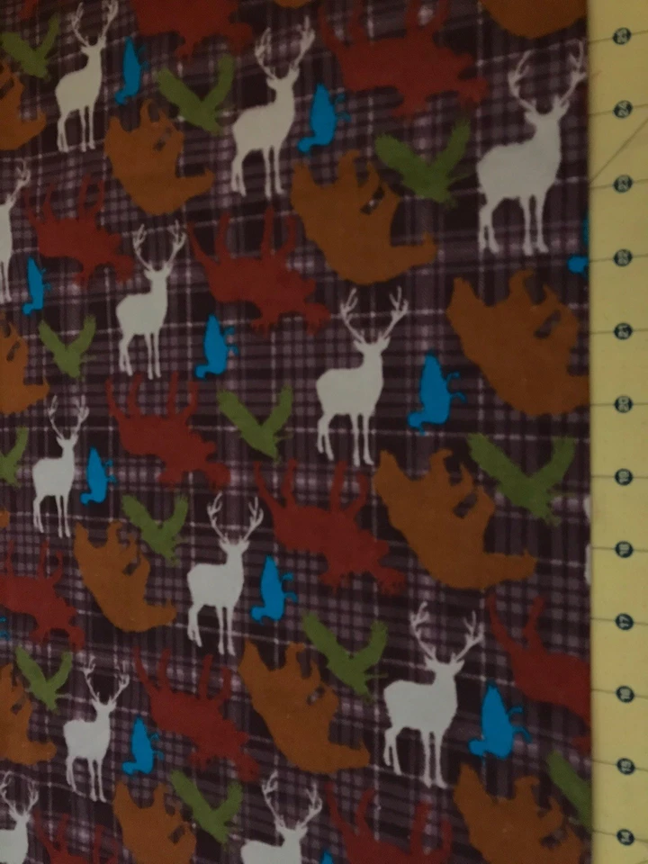 Wildlife  On Brown Flannel Fabric Sold By The Yard #2041 - Image 1 of 1