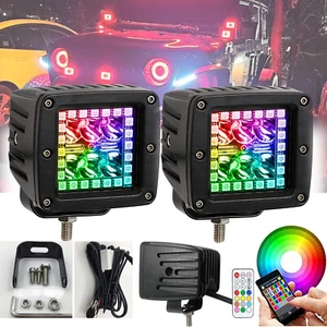 2x 3'' LED Work Light Bar Spot Cube Pods w/ MultiColor RGB HALO Fog Driving 48W - Picture 1 of 15