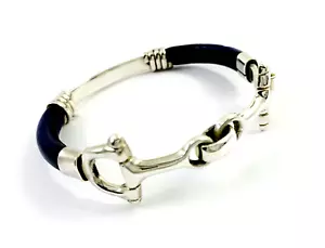 Taxco Mexican 925 Sterling Silver w/Leather Horse Bit Bangle Bracelet. 6.9", 33g - Picture 1 of 6