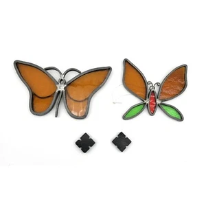 Juego de 2 vidrieras Morgan Bockius naranja rojo verde de colección - Imagen 1 de 13