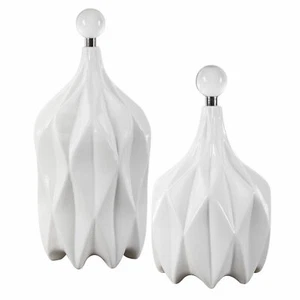 Geprägte moderne glänzend weiße dekorative Flasche Set 2 Keramik Finish Diamant - Bild 1 von 4