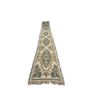 Runner da tavolo arazzo floreale vintage 11" x 68" beige e verde acqua - Foto 1 di 2