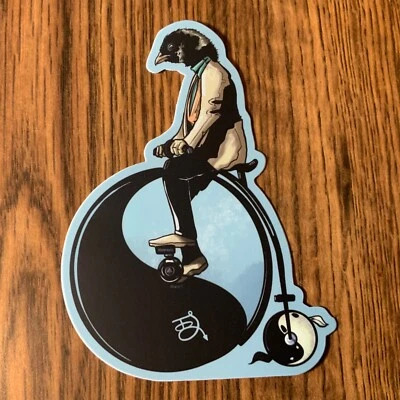 Doc Senator Vinyl Sticker 4” Bird Man Riding A Penny-Farthing Bicycle 1800’s Art - Image 1 of 4