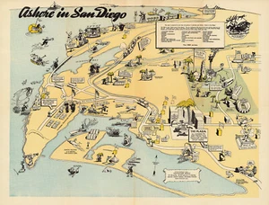 Póster de arte de pared de centro de entrenamiento naval mapa ilustrado de 11"x14" de Ashore in San Diego  - Imagen 1 de 2