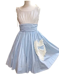 VTG. RARE Candi Jones California Blue Gingham PIQUE COTTON Rockabilly Dress S - Picture 1 of 8