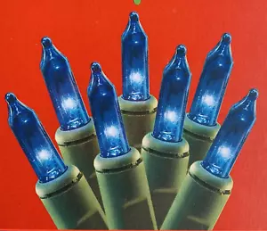 BLUE Mini Lights String 100 Count Green Wire Christmas Hanukkah Incandescent 20' - Picture 1 of 14