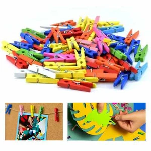 100 Pc Mini Colorful Craft Clothespins DIY Wooden Clothes Photo Paper Pegs Clips - Picture 1 of 1