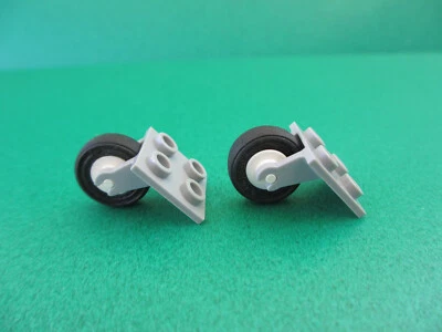 Lego 2x 2415 Flugzeug Rad mit Aufhängung hellgrau Felge weiß 6345 (080424C) - Bild 1 von 3