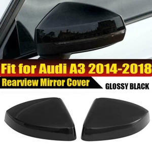 Gloss Black Mirror Covers Cap For 2014-2019 2020 Audi A3 S3 RS3 With Lane Assist - Picture 1 of 9