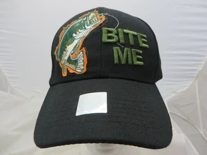 Bite Me Baseball Cap Hat adjustable v black fishing fish anglers - Bild 1 von 4