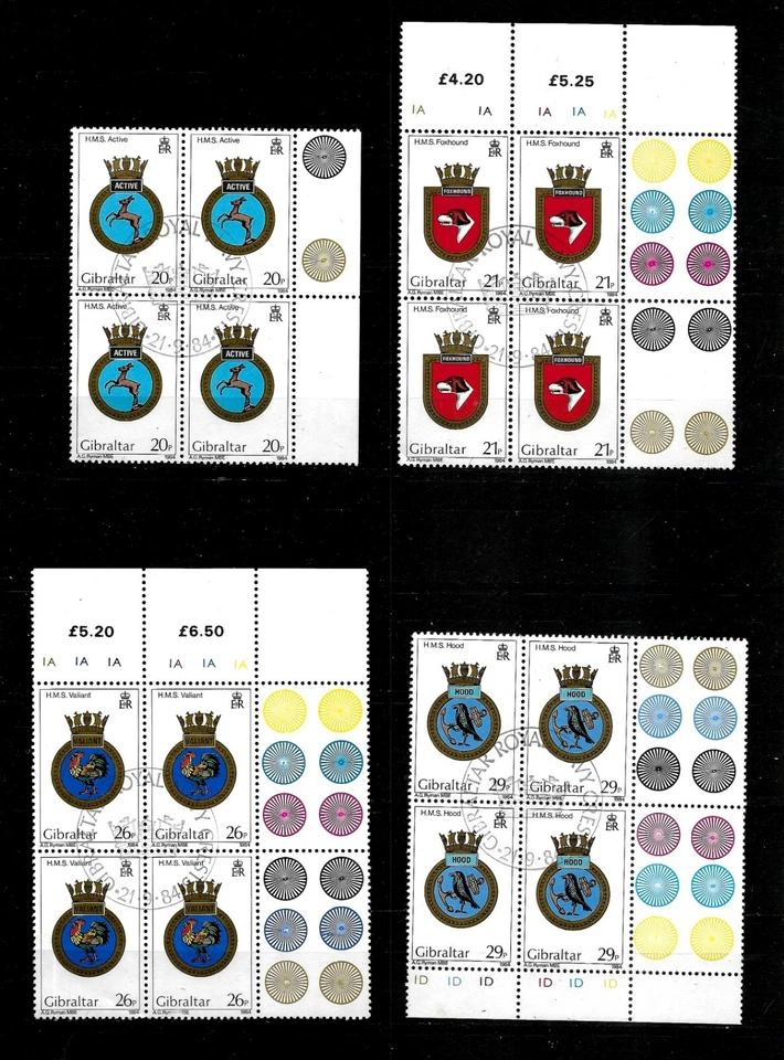 Gibraltar 1984 Navy Crest (3rd series) complete set used blocks of 4 (G307) - Image 1 of 1