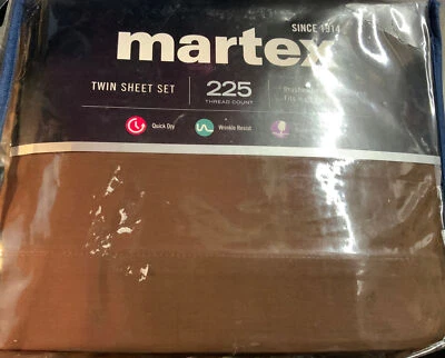 🏯 MARTEX SOLID SHEET SET, TWIN, 225 thread count  🆕 3pcs CHOCOLATE - Image 1 of 3