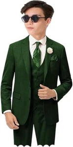 Boys Linen Suit Boys 3 Piece Vest Suit Boy Formal Suit Set Tuxedos for Kids Prom - Picture 1 of 33