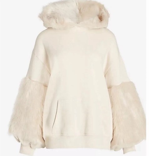 OFF WHITE Felpa con cappuccio Express One Eleven in pelliccia sintetica panna L