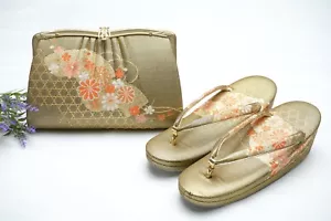 CARA BORSA A MANO KIMONO GIAPPONESE VANIGLIA SET ZORI VINTAGE AUTENTICA MADE IN JAPAN - Foto 1 di 9