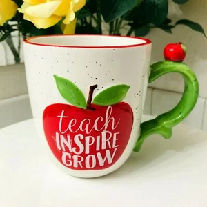 TAG TEACH INSPIRE GROW APPLE COFFEE MUG CAPPUCCINO CUP TEACHERS APPRECIATE GIFT - Picture 1 of 6