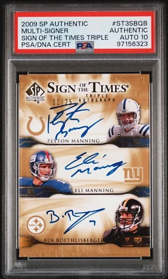 Auténtico Ben Roethlisberger Eli Manning Peyton Manning 2009 SP PSA 10 automático 1/25 Foto 1 de 2