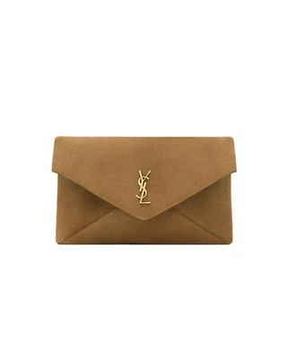 SAINT LAURENT Cassandre Envelope Large Golden Leaf Suede Pouch Bag New - Image 1 of 4
