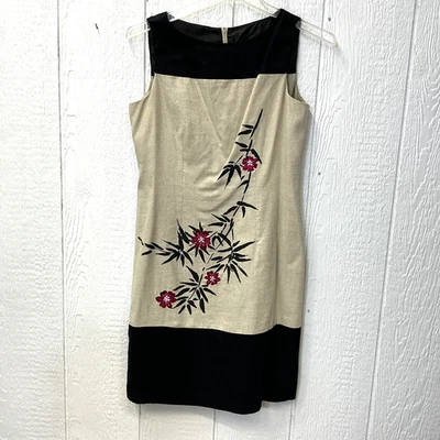 Vestido John Roberts Mujer 10 Mezcla de Lino Floral Bordado Funda Cóctel Beige Foto 1 de 4