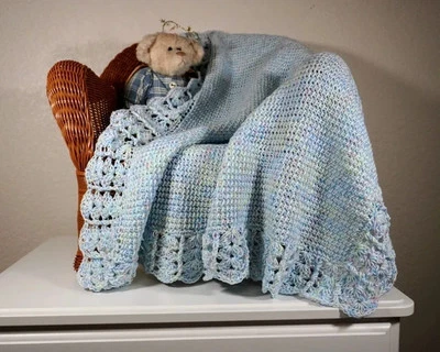 NEW Handmade Crochet Baby Blanket Afghan (Blue) - Image 1 of 3