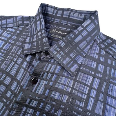 JHANE BARNES Silk Blend Shirt Mens XXL Black Blue Textured Artistic Japanese - Image 1 of 4