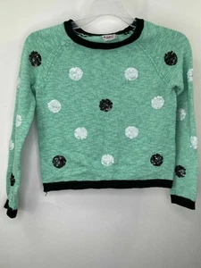 Justice Mädchen Langarm grün groß gepunktet Größe Pullover Pailletten Größe 10 - Bild 1 von 3