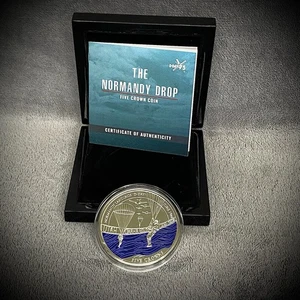 Normandie Tropfen 054/1944 - Five Crown Münze - 2019 - Silber geschichtet - 65 mm - verpackt - Bild 1 von 15